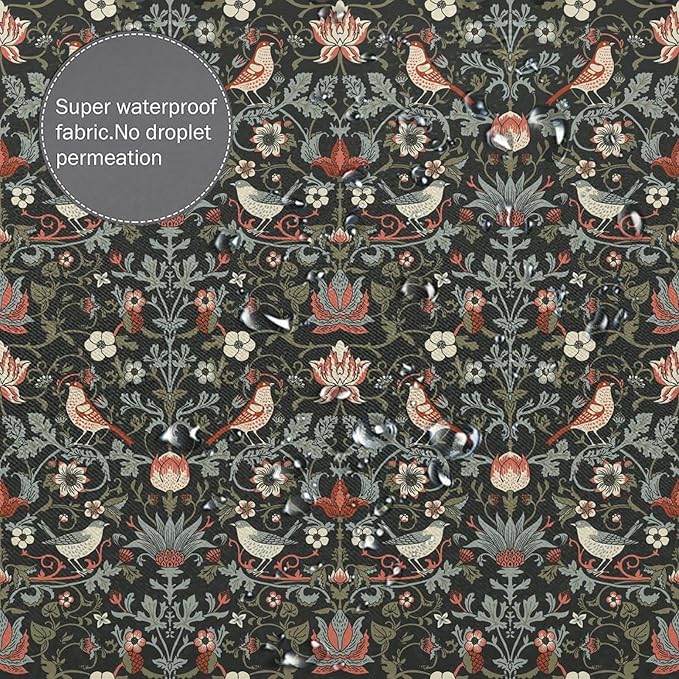 Boho Shower Curtain William Morris Art Print Retro Bird Plant Natural Flower Pattern Print Shower Curtains 66""×72"" Inch, Style-2