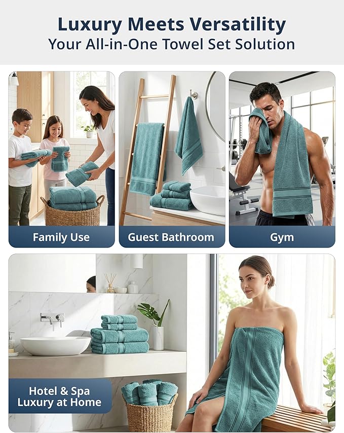 LANE LINEN 100% Cotton Bath Towel Set of 18 – 6 Bath, 6 Hand Towel & 6 Washcloths, Zero Twist, Absorbent Softness for Daily Use, Perfect for Airbnb, Spa & Hotel, Machine Washable – Teal