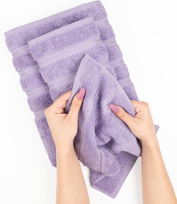 American Soft Linen Luxury Hand Towels for Bathroom, 600 GSM Heawy Weight 16x28 Size 100% Cotton Turkish 4 Piece Hand Face Towel Set, Lilac Hand Towels