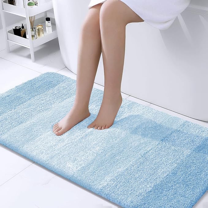 OLANLY Bathroom Rugs Mat 44x24, Extra Soft Absorbent Microfiber Bath Rugs, Rubber Backing, Quick Dry, Machine Washable Bath Mats for Bathroom Floor, Tub and Shower, Home Decor Accessories, Sky Blue