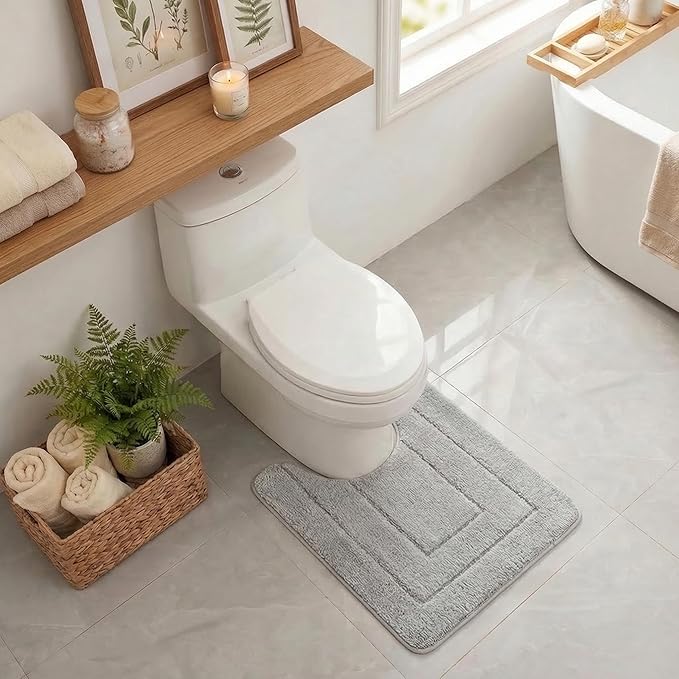 GRANNY SAYS Bathroom Toilet Rugs U Shaped, Bath Mats for Bath, Bathroom Rugs Non Slip Washable, Absorbent Microfiber Toilet Mat, Soft Plush Shaggy Bath Carpet, 20" x 24", Gray