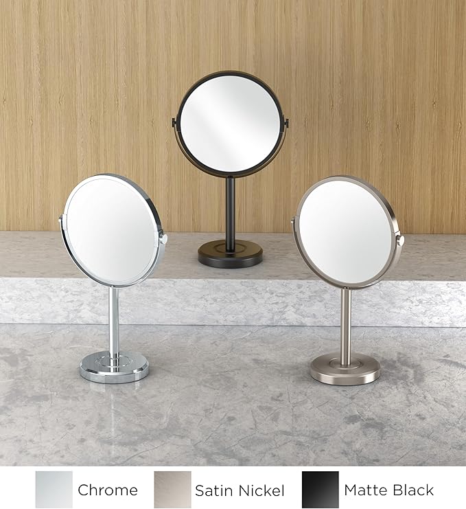 Gatco 1386MX Latitude II Makeup Mirror, Countertop Bathroom Vanity Mirror, 3X Magnification, 360-Degree Swivel, Matte Black