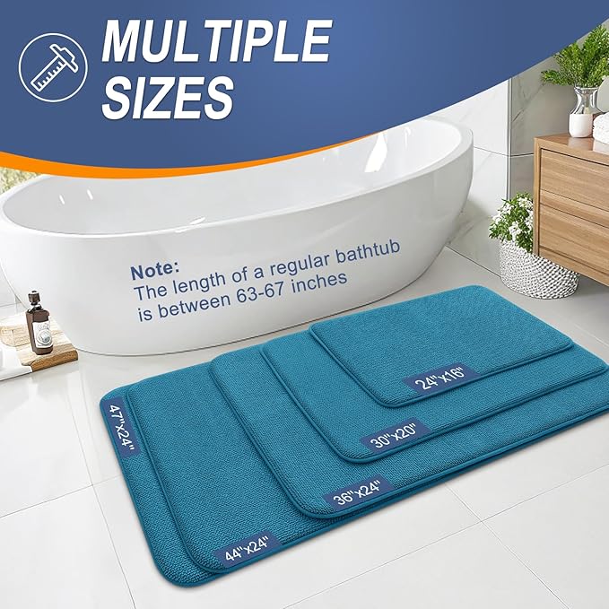 OLANLY Thick Memory Foam Bath Mat Rug 47x24, Extra Soft Absorbent Bathroom Rug, Quick Dry Bath Mat, Non-Slip, Machine Washable Carpet for Bathroom, Tub and Shower, Home Decor Accessories, Peacock Blue