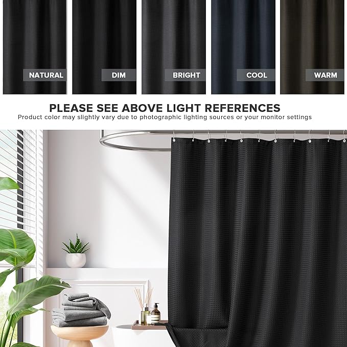 Madison Park Shower Curtain Waffle Weave, Vibrant Dyed, Waffle Shower Curtain 3M Scotchgard Moisture Management, Farmhouse Extra Long Shower Curtains for Bathroom, Extra Long: 72"x84" Black
