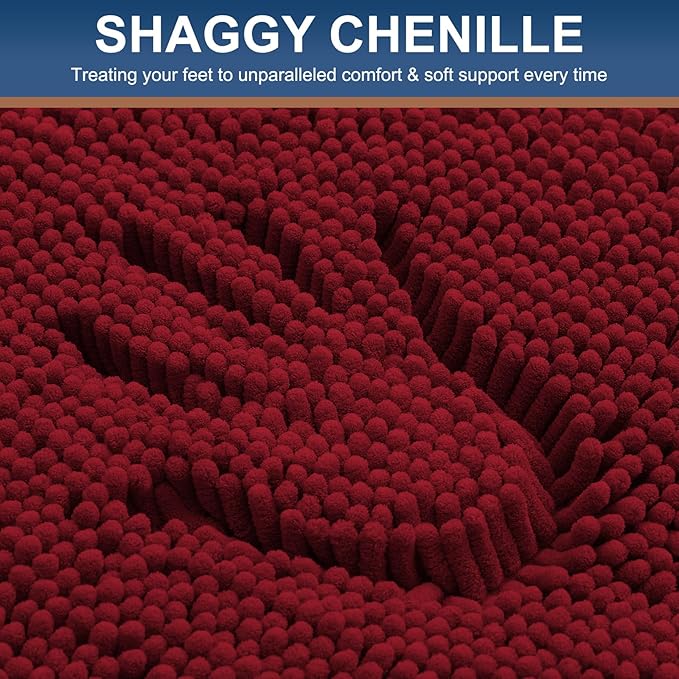 Smiry Luxury Chenille Bathroom Rugs 36x24, Extra Soft and Absorbent Shaggy Bath Mat, Machine Washable, Non-Slip Plush Carpet Runner for Tub, Shower, and Floor, Home Decor Accessories, Red