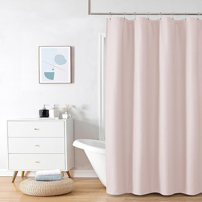 OVZME Stall Shower Curtain 48X72 inch, Embossed Textured Fabric Shower Curtain for Bathroom - Soft Cloth & Hotel Spa, Water Repellent, Machine Washable Bathroom Curtain, Pink