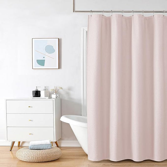 OVZME Stall Shower Curtain 48X72 inch, Embossed Textured Fabric Shower Curtain for Bathroom - Soft Cloth & Hotel Spa, Water Repellent, Machine Washable Bathroom Curtain, Pink