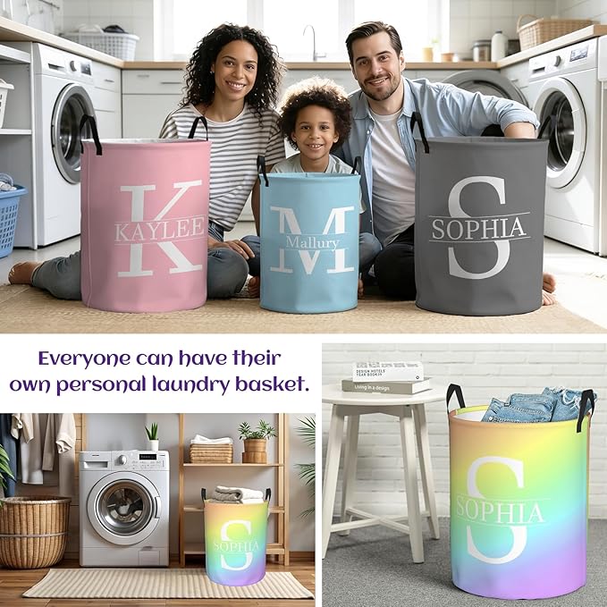 Personalized Laundry Basket Large,Customizable Name Laundry Hampers, Large Custom Name Laundry Hamper, Customized Dirty Clothes Hamper with name for Living Room Bedroom Barbershop Bathroom