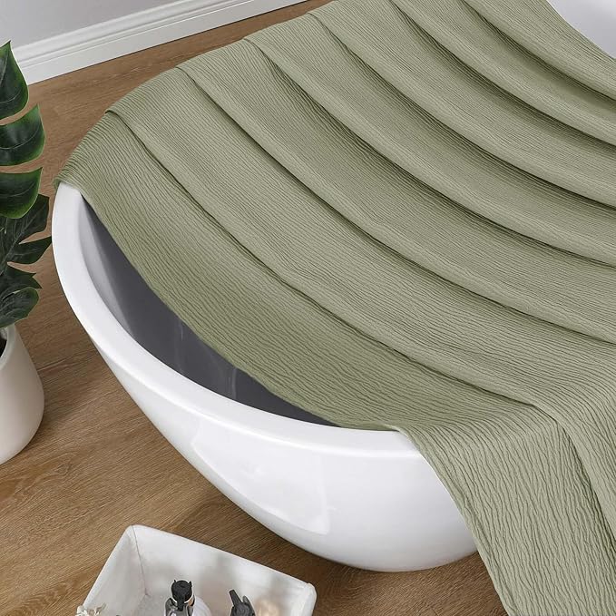 Aiyufeng Fabric Green Extra Long Shower Curtain for Bathroom, 3D Textured Shower Curtain 96 Inch Long Soft Cloth & Hotel Spa Quality, Large Hotel Bathroom Curtain Boho Style, 72x96 Inches