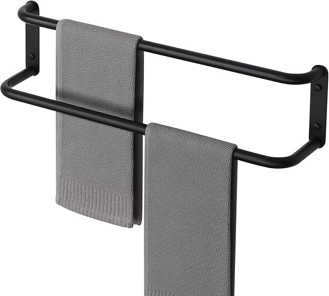 Alise Double Towel Bar,24 Inch Towel Racks for Bathroom, SUS304 Stainless Steel Towel Bar for Bathroom Wall,Quick Drying Bathroom Towel Holder Bath Towel Hanger,Matte Black