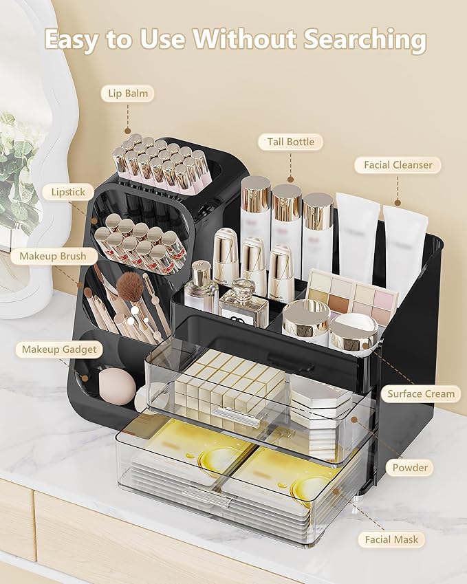 Large Capacity Makeup Organizer Countertop with Makeup Brush Holder for Vanity, Thickened Material, Bathroom Countertop Organizer Skin Care Perfumes Storage, Teen Girl Gifts for 13-25 Year