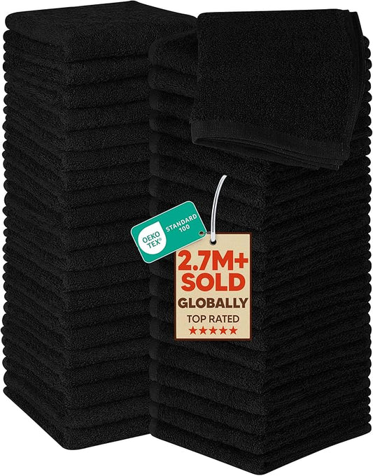 Utopia Towels 60 Pack Cotton Washcloths Set, 100% Ring Spun Cotton, Premium Flannel Face Cloths, Highly Absorbent and Soft Feel Fingertip Towels, Black