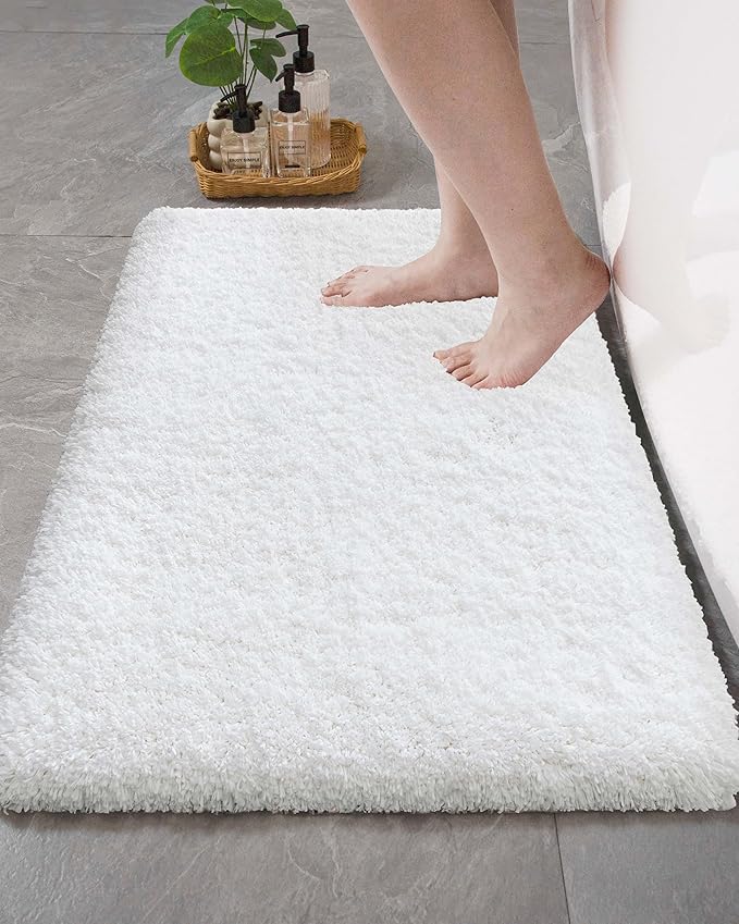 Bathroom Rugs Non Slip Washable 36x24, Ultra Thick Soft Microfiber Absorbent Bath Mats, High Density Foam Latex Non Slip Backing Bath Rugs, Fluffy Floor Carpet for Tub&Shower, White
