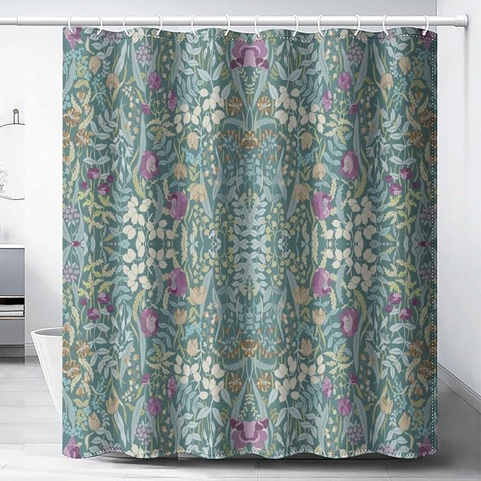 Vintage Botanical Shower Curtain William Morris Designs Green Jungle Fruit Print Shower Curtain Set Polyester Interior Waterproof Shower Curtain with 12 Hooks 72x72 Inches(183x183cm)