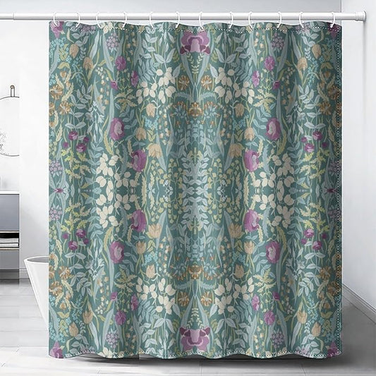 Vintage Botanical Shower Curtain William Morris Designs Green Jungle Fruit Print Shower Curtain Set Polyester Interior Waterproof Shower Curtain with 12 Hooks 72x72 Inches(183x183cm)