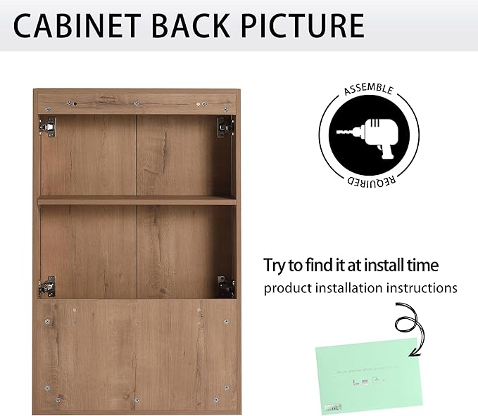 24 Inch Bathroom Wall Cabinet, 24" Wall Mounted Home Storage Cabinet, Bathroom Medicine Cabinet with 2 Soft-Close Door and 1 Adjustable Shelf - Brown