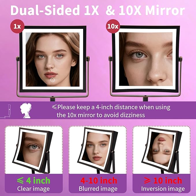 Wall Mounted Lighted Makeup Mirror, Rechargeable Double-Sided 1X/10X Magnifying Mirror with Light, Touch Dimmable 3 Color Lights, 360° Rotation Extendable Arm (Oil Rubbed Bronze)