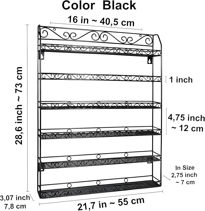 AMT 6 TIER Metal Nail Polish Racks for The Wall, Up to 192 Bottles, Clear Nail Polish Display | Essential Oils Organizer | Holds up to 192 Bottles. (Black - 2 Pack)