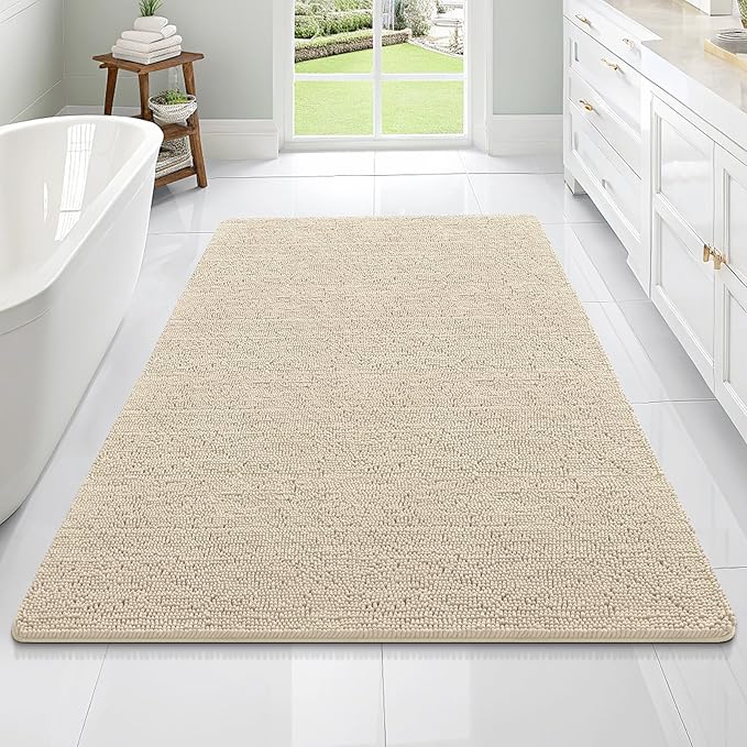 OLANLY Bathroom Rugs 70x46, Extra Soft Absorbent Chenille Bath Rugs, Rubber Backing Quick Dry, Machine Washable Bath Mats for Bathroom Floor, Tub and Shower, Home Decor Accessories, Sand
