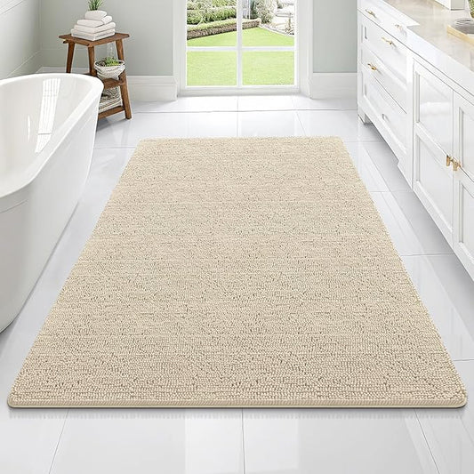 OLANLY Bathroom Rugs 70x46, Extra Soft Absorbent Chenille Bath Rugs, Rubber Backing Quick Dry, Machine Washable Bath Mats for Bathroom Floor, Tub and Shower, Home Decor Accessories, Sand
