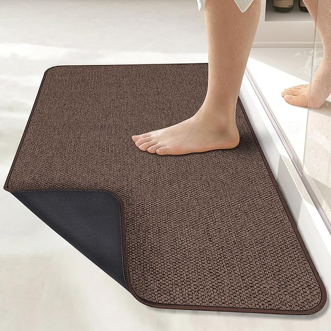 Bath Mat,Ultra Thin Bathroom Runner Rugs,Large Bath Mats for Bathroom,Quick Dry,Non-Slip,Machine Washable,Low Pile,Bath Rug,Shower Outside,Sink,Home Decor Accessories.Brown,2'x6'(24x72inch)
