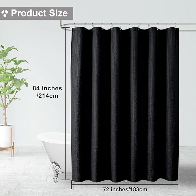 OVZME Berry Black Extra Long Shower Curtain, 72 x 84 Inch, 3D Embossed Textured Fabric for Bathroom, Hotel Spa