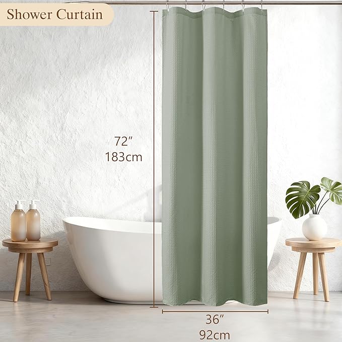 Aiyufeng Waterproof Fabric Shower Curtains for Bathroom，Dot Like Embossed Textured Soft Polyester Cloth Stall Shower Curtain，Hotel Luxury Quality Machine Washable，36Wx72L，Sage Green