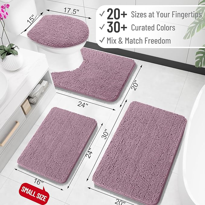 OLANLY Bathroom Rugs 45x27, Extra Soft Absorbent Chenille Bath Rugs, Rubber Backing Quick Dry, Machine Washable Bath Mats for Bathroom Floor, Tub and Shower, Home Decor Accessories, Deep Plum