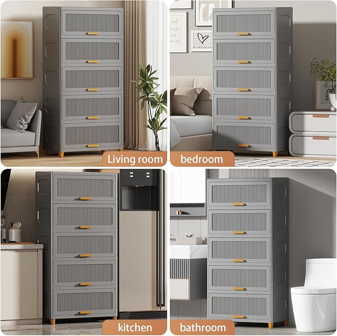 5 Tier Large Storage Bins with 1 Lid, 250QT Closet Organizers and Storage, Drawers Flip Open Large Plastic Storage Containers for Living Room, Office, Dorm (5 Tiers)