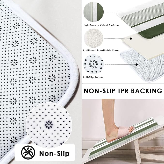 Sage Green Shower Curtain Set with Toilet Lid Cover and Non-Slip Rugs for Bathroom, Modern Striped Lines 4 Pcs Shower Curtain, Simple Abstract Bathroom Set with 12 Hooks