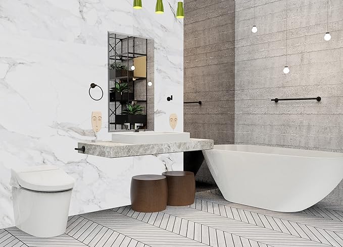 Marmolux 4-Piece Bathroom Hardware Set - Matte Black Knurled Stainless Steel SUS304 - Includes a stylish Towel Holder, a practical Toilet Paper Holder, and a very convenient Towel Hook. - Bathroom Kit