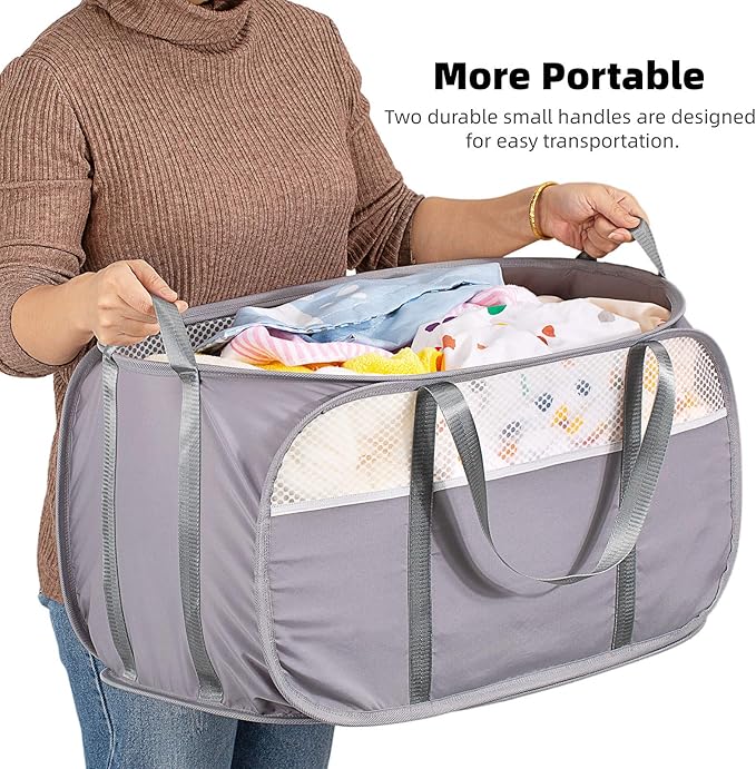 Tear Proof Pop Up Laundry Hampers, with Strong Handles Laundry Hamper, Easy to Carry & Go Up and Down Stairs, Honeycomb Mesh-Breathable, Easy to Collapsible Laundry Basket. (1.5 Loads)