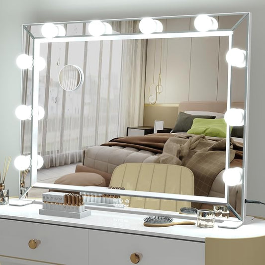 BEAUTME Large Hollywood Vanity Mirror with 10 pcs Dimmer Bulbs, 3 Lighting Modes, Smart Touch Control, Tabletop Mirror/Wall Mounted LED Mirror Home Decor for Bedroom, 31.5×24 inch