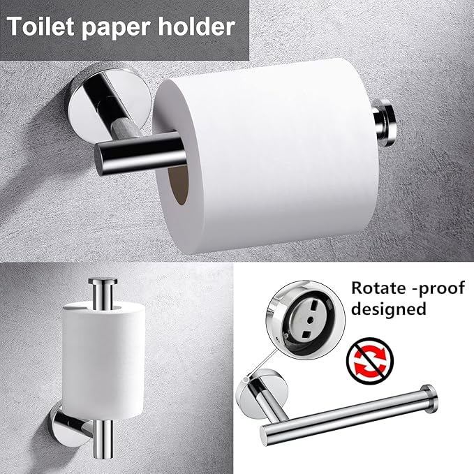 6 Pieces Polished Chrome Bathroom Hardware Accessories Set, SUS304 Stainless Steel 24 Inch Bath Towel Bar Set, Round Bathroom Towel Holder Set, Towel Racks for Bathroom Wall Mounted