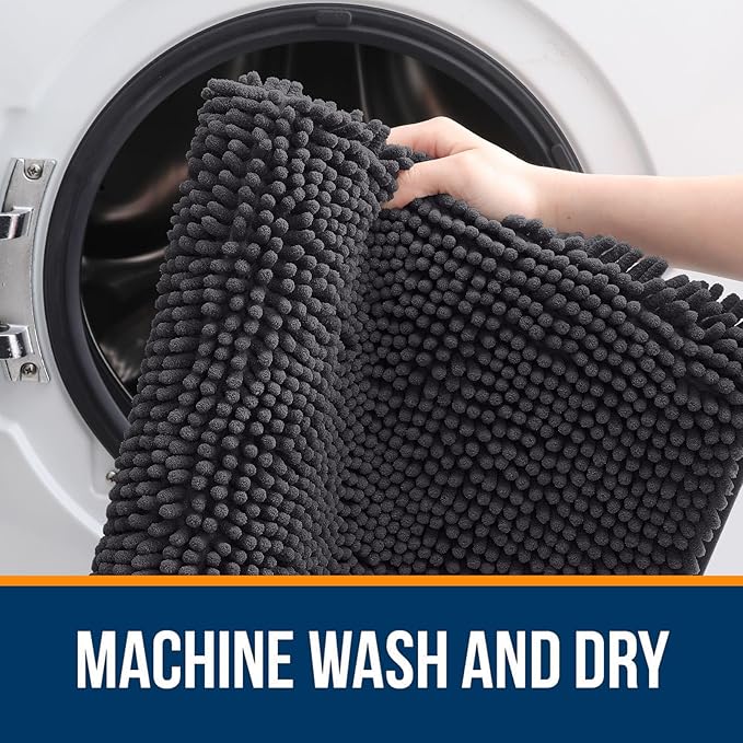 OLANLY Bathroom Rugs 30x18, Extra Soft Absorbent Chenille Bath Rugs, Rubber Backing Quick Dry, Machine Washable Bath Mats for Bathroom Floor, Tub and Shower, Home Decor Accessories, Dark Grey