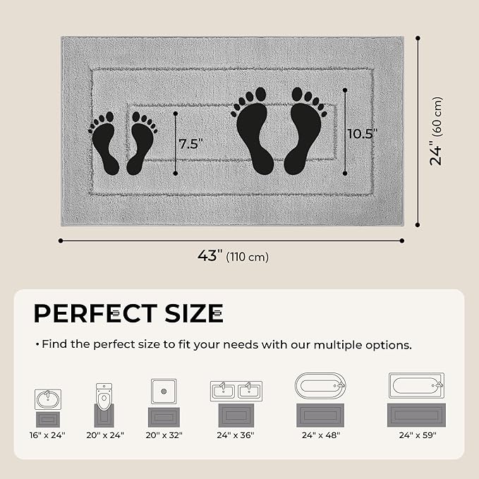 GRANNY SAYS Long Bathroom Rug Mat, Bath Mats Non-Slip, Super Soft and Water Absorbent, Large Bath Rugs, Machine Wash Dry, Bathroom Runner Rugs for Floor, Tub and Shower, 24 x 43