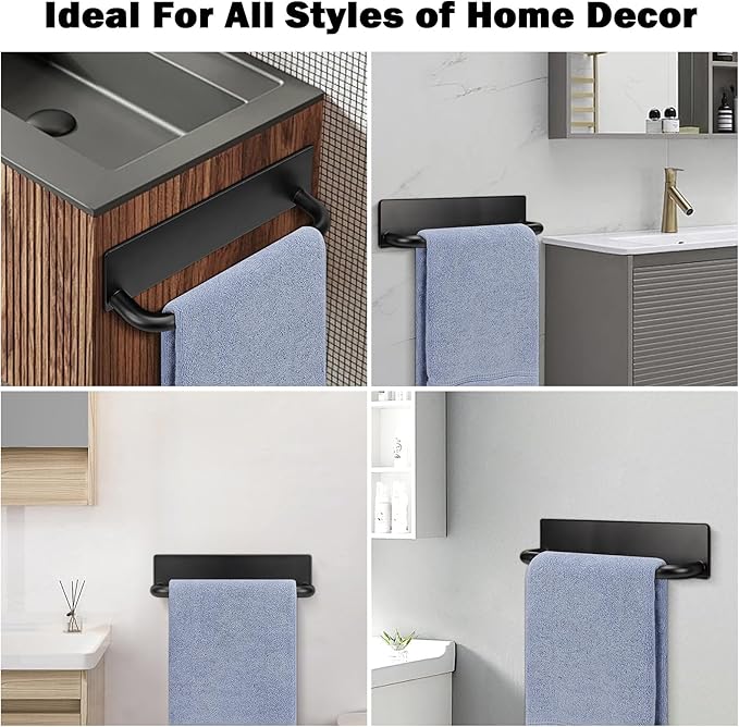 Livabber Self Adhesive Hand Towel Holder- 304 Stainless Steel Hand Towel Bar for Bathroom Kitchen Stick on Wall, Towel Ring No Drilling, 9 Inch (Black)