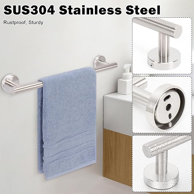 Livabber Bath Towel Bar, 304 Stainless Steel Towel Rack, Heavy Duty Towel Holder Wall Mounted for Bathroom/Kitchen, Usable Hanging Length-13.4 Inch, Total Length-16 Inch (Brushed Nickel)