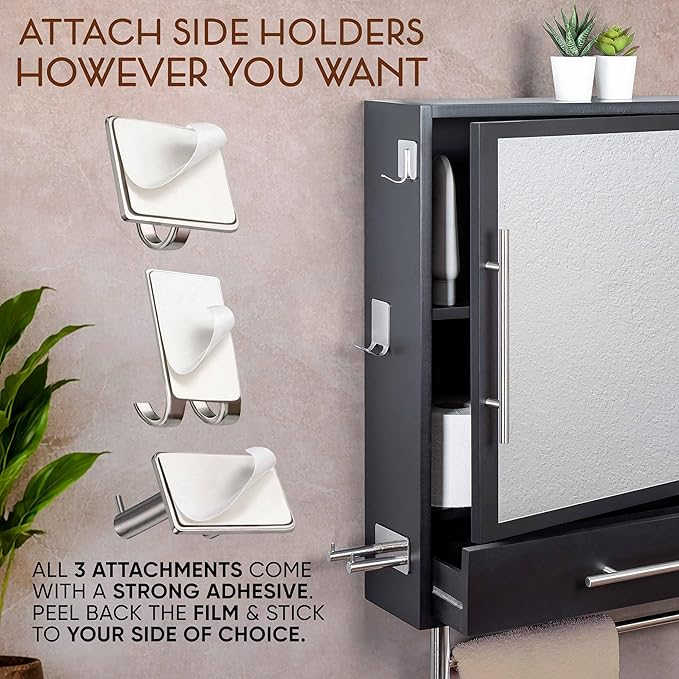 Wall-Mounted Bathroom Cabinet with Mirror - Modern Black Medicine Cabinet with Storage Shelves, Towel Bar & Hooks, Pre-Assembled Design