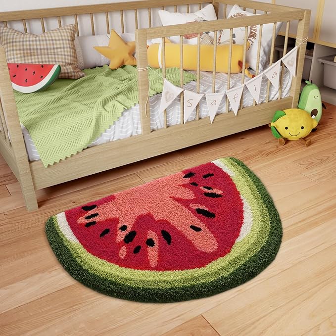 LUMI Cute Bathroom Rugs, Funny Fruit Rug, Soft Plush Fluffy Bath Mat, Absorbent, Non-Slip for Bathroom, Kitchen Sink, Bedroom, Kid's Bedroom, and Living Room, 17.5"x31.5", Watermelon