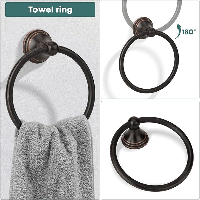 Antique 4 Piece Bathroom Hardware Accessories Set Oil Rubbed Bronze,Towel Bar Set 24 Inch,Toilet Paper Holder,Towel Holder,Towel Rack Set,Brushed Bronze Bathroom Accessories Kit