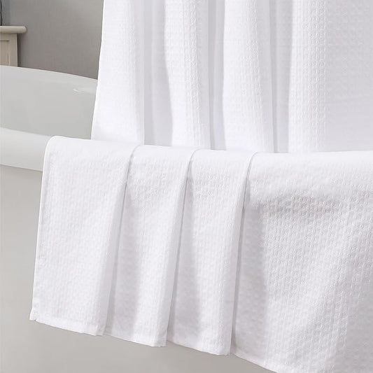 Aiyufeng White Shower Curtains for Bathroom，Dot Like Embossed Textured Waterproof Soft Polyester Cloth Shower Curtain，Hotel Spa Machine Washable，72Wx72L