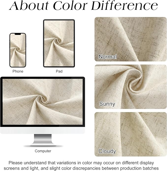 Naturoom Light Beige Linen Shower Curtain 78 Inch Long Weighted Fabric Bath Shower Curtain Set with Hooks, XLong Tall Country Farmhouse Neutral Curtains for Bathroom, 72x78