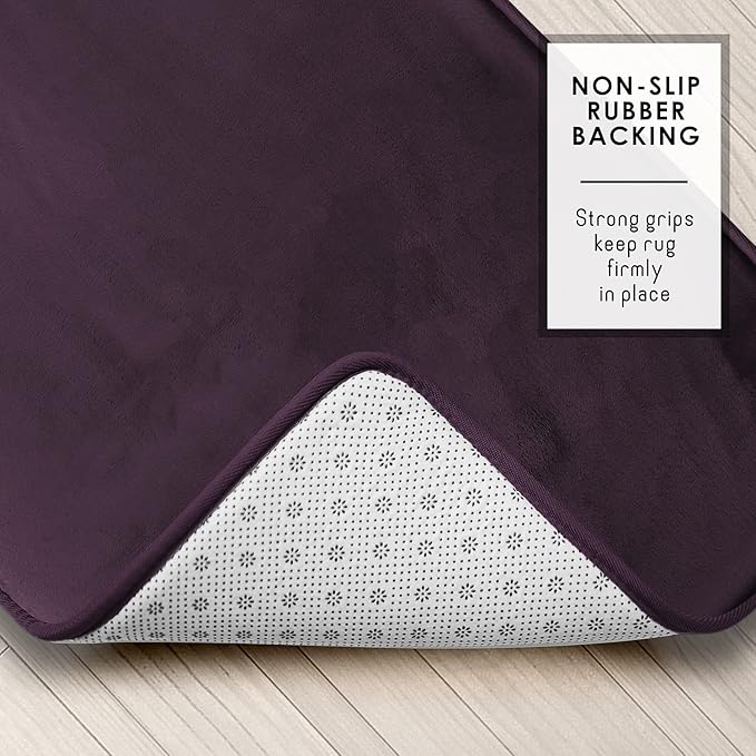 Clara Clark 3 Piece Bathroom Rugs Bath Mat Set, Velvet Memory Foam Bath Mats for Bathroom - Non-Slip, PVC Backing Bath Rugs, Washable - Dries Quickly, Purple