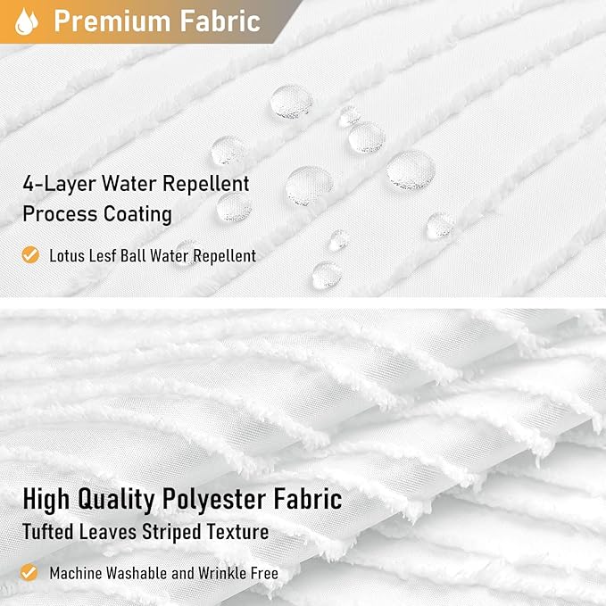 BTTN 96 Extra Long Shower Curtain - 72x96 Tufted Textured Striped Tassel Shower Curtain Set with 12 Hook, Tall Farmhouse Vintage Aesthetic Neutral Shabby Chic Shower Curtains for Bathroom, White