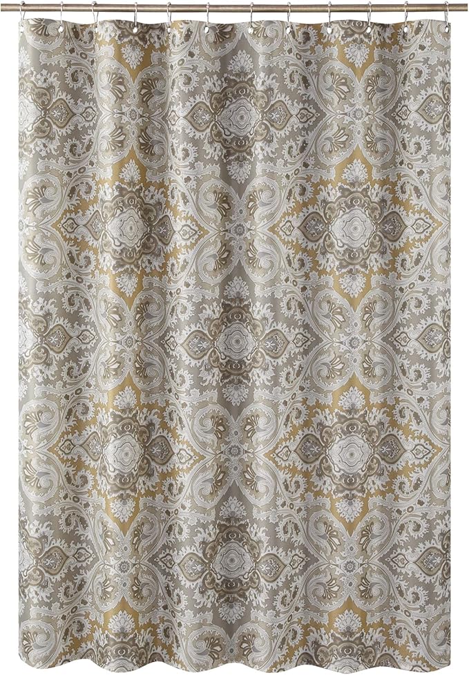 Palermo Khaki Classic Polyester Waterproof Fabric Paisley Shower Curtain,Printed Decorative Taupe Bathroom Curtains,72" W x Extra 84" L