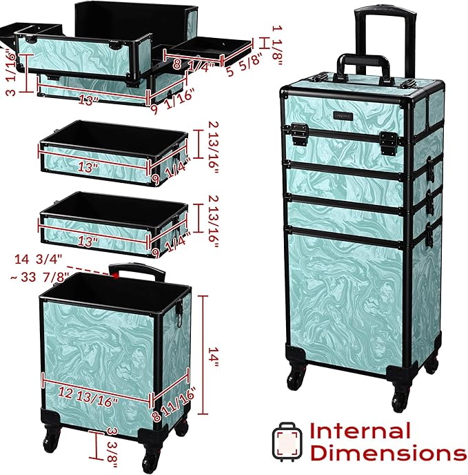 BYOOTIQUE 4in1 Rolling Makeup Organizer Cart Beautician Travel Makeup Case on Wheels for Nail Tech Manicurist Beautician Beauty Salon,CoyoteButtes Vitality