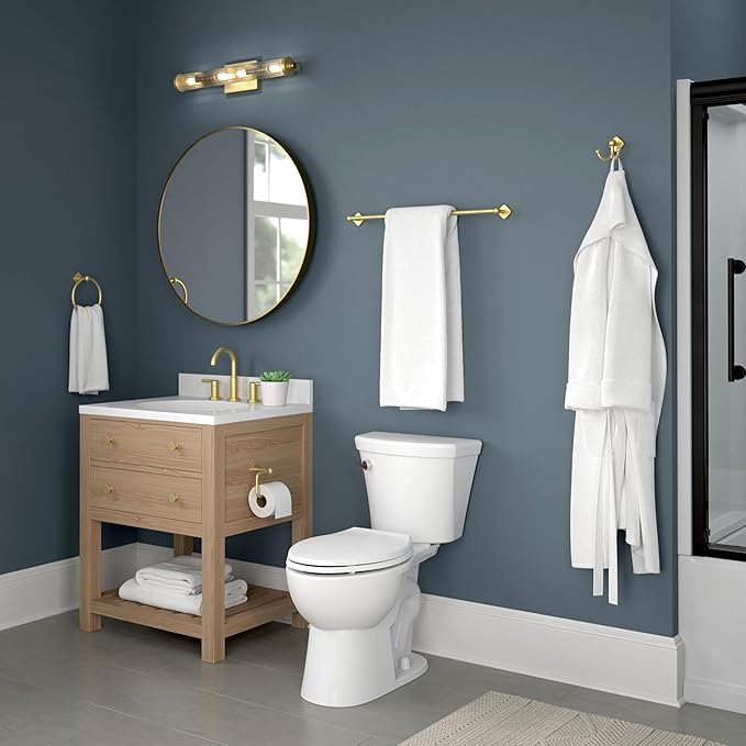 Franklin Brass Gainesville 4-Piece Bathroom Set Satin Gold 18" + 6" Towel Rack, Toilet Paper Holder, Hand Towel Holder, Hook | 4-Piece Bath Hardware Accessories Set GNV64-SG
