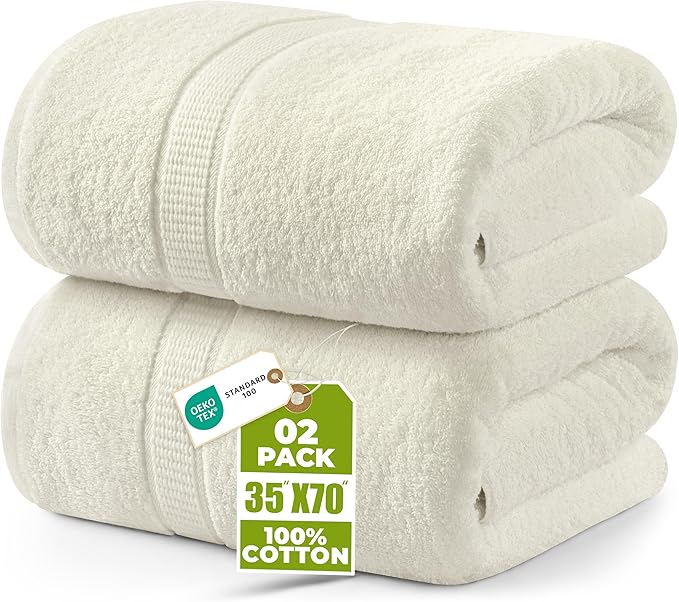 Utopia Towels Luxurious Jumbo Bath Sheet 2 Piece, 600 GSM, 35 by 70 Inches, 100% Ring Spun Cotton, Highly Absorbent and Quick Dry Extra Large Bath Towel, Super SoftTowel, Ivory