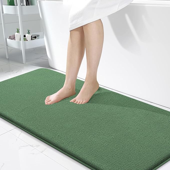 OLANLY Thick Memory Foam Bath Mat Rug 47x24, Extra Soft Absorbent Bathroom Rug, Quick Dry Bath Mats, Non-Slip, Machine Washable Carpet for Bathroom, Tub and Shower, Home Decor Accessories, Olive Green